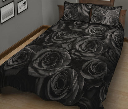 Black Rose Print Quilt Bed Set