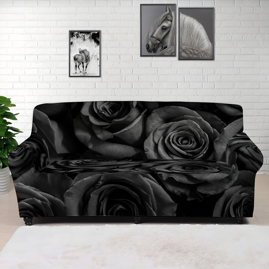 Black Rose Print Sofa Cover