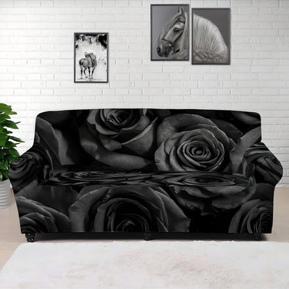 Black Rose Print Sofa Cover