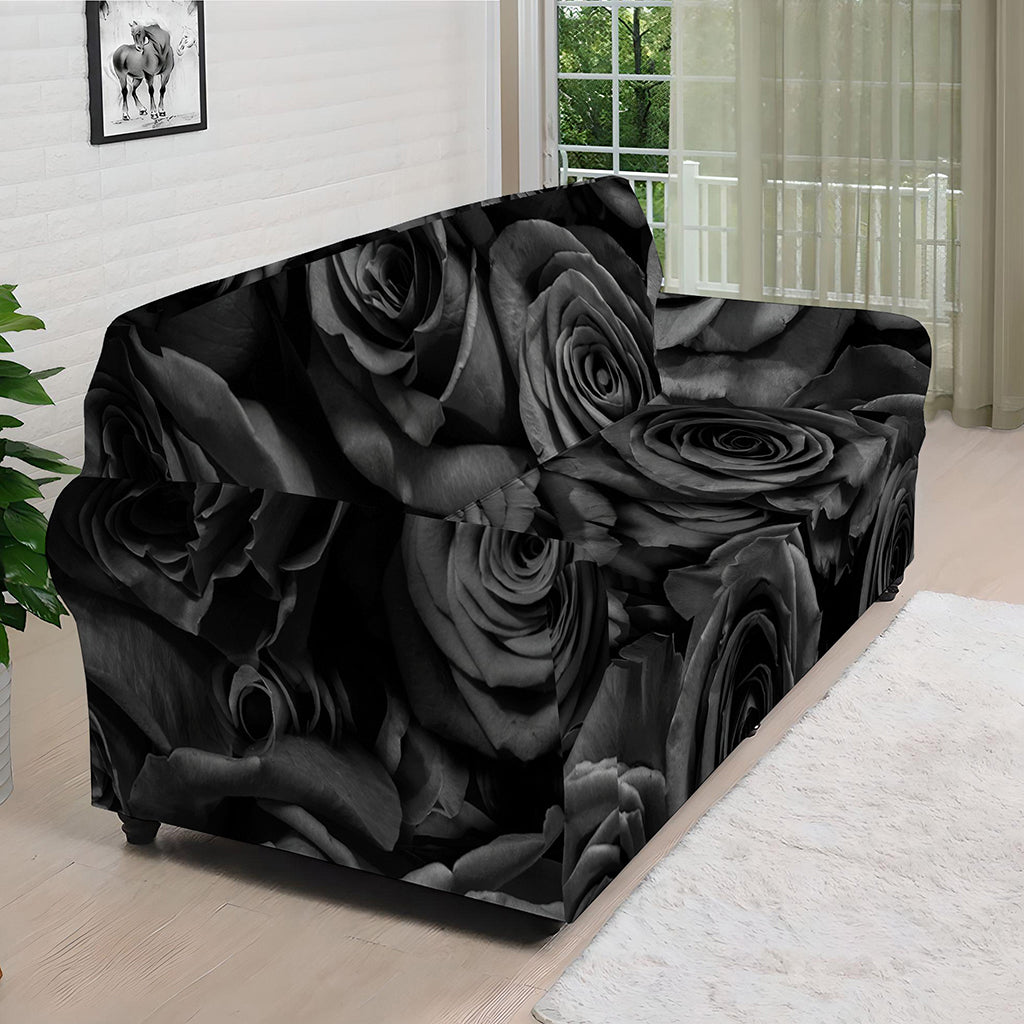 Black Rose Print Sofa Cover