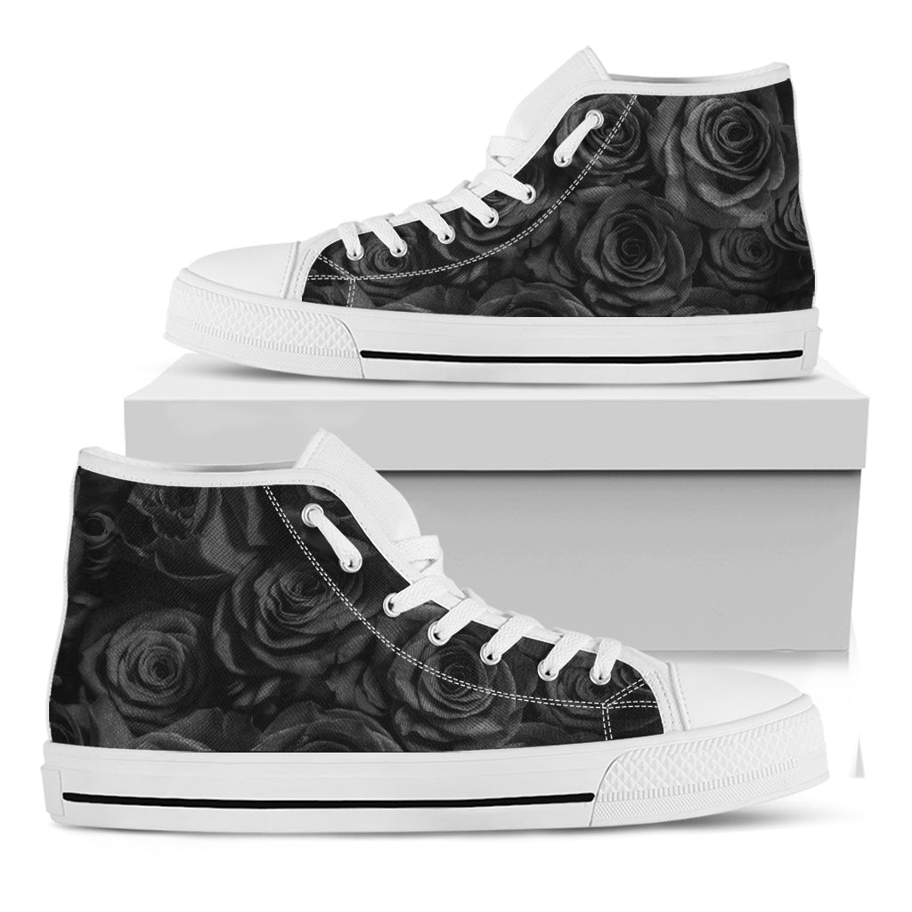 Black Rose Print White High Top Shoes