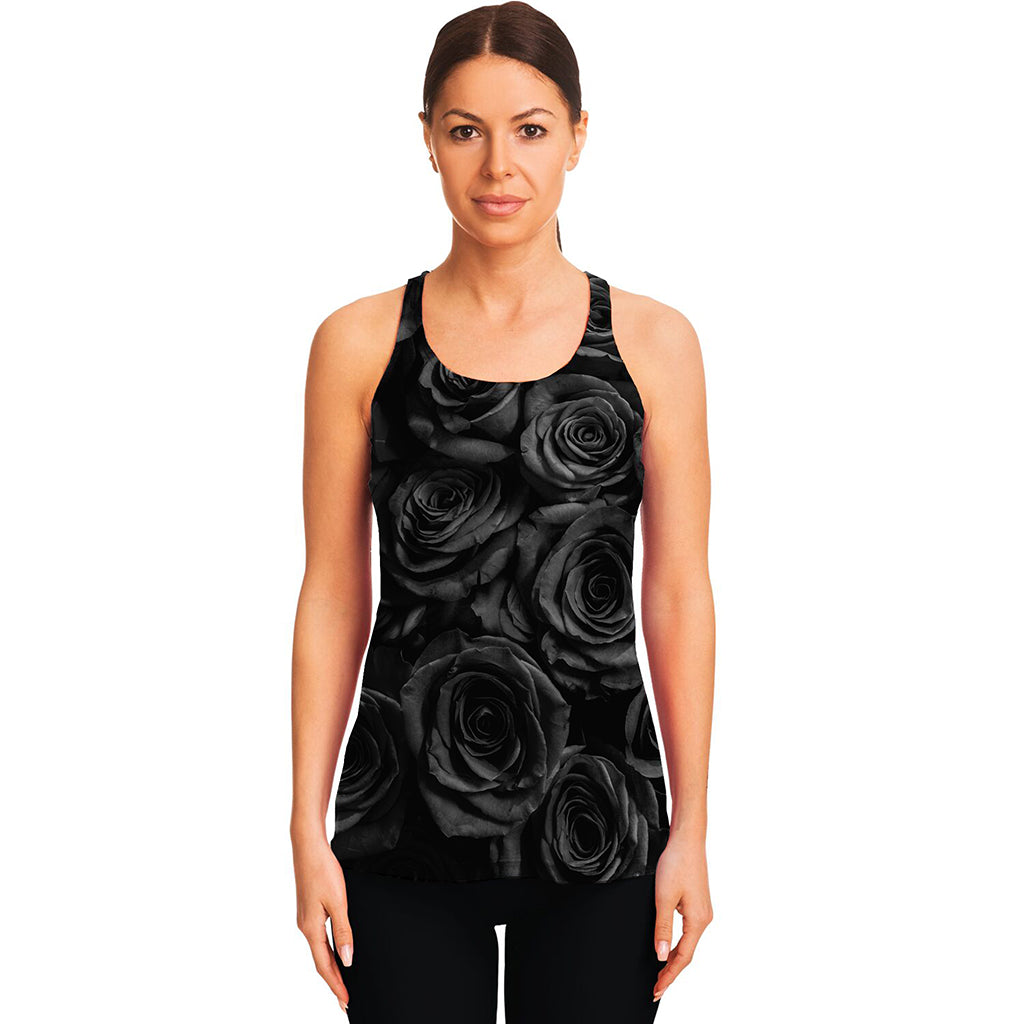 Black Rose Print Women's Racerback Tank Top
