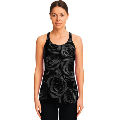 Black Rose Print Women's Racerback Tank Top