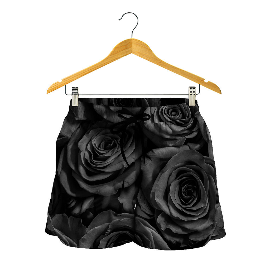 Black Rose Print Women's Shorts