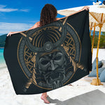 Black Samurai Mask Print Beach Sarong Wrap