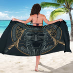 Black Samurai Mask Print Beach Sarong Wrap