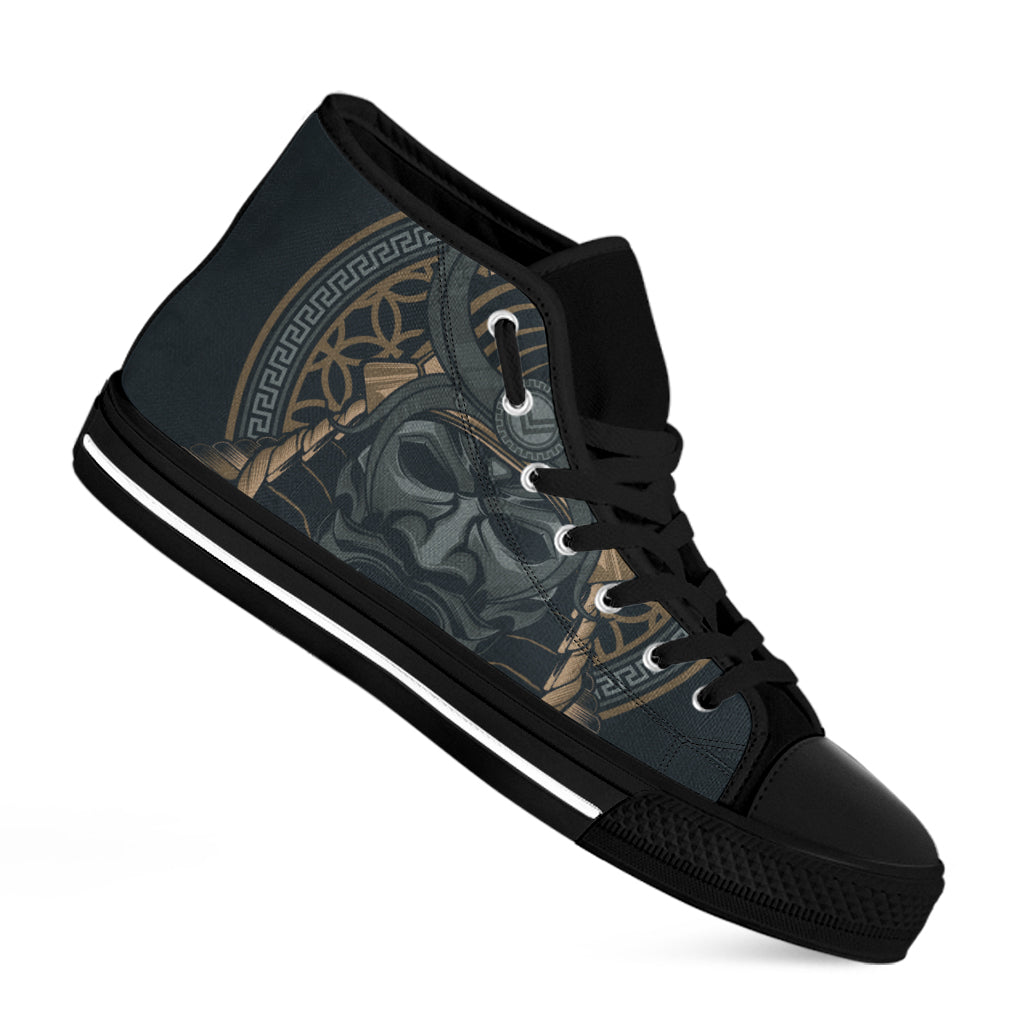 Black Samurai Mask Print Black High Top Shoes