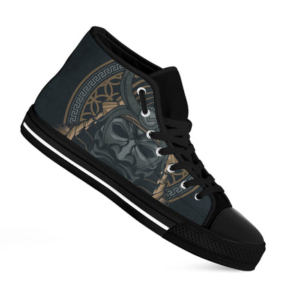 Black Samurai Mask Print Black High Top Shoes