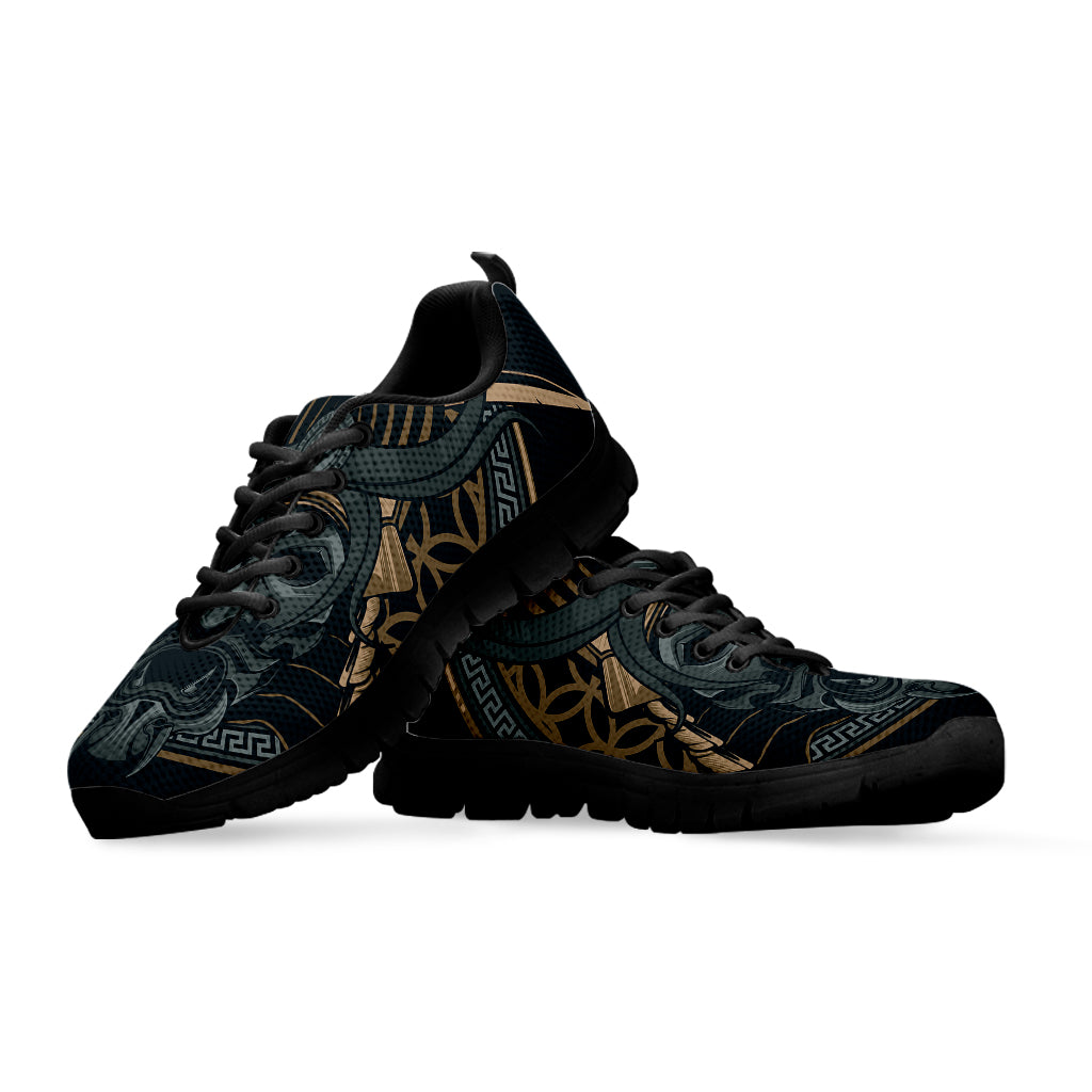 Black Samurai Mask Print Black Sneakers