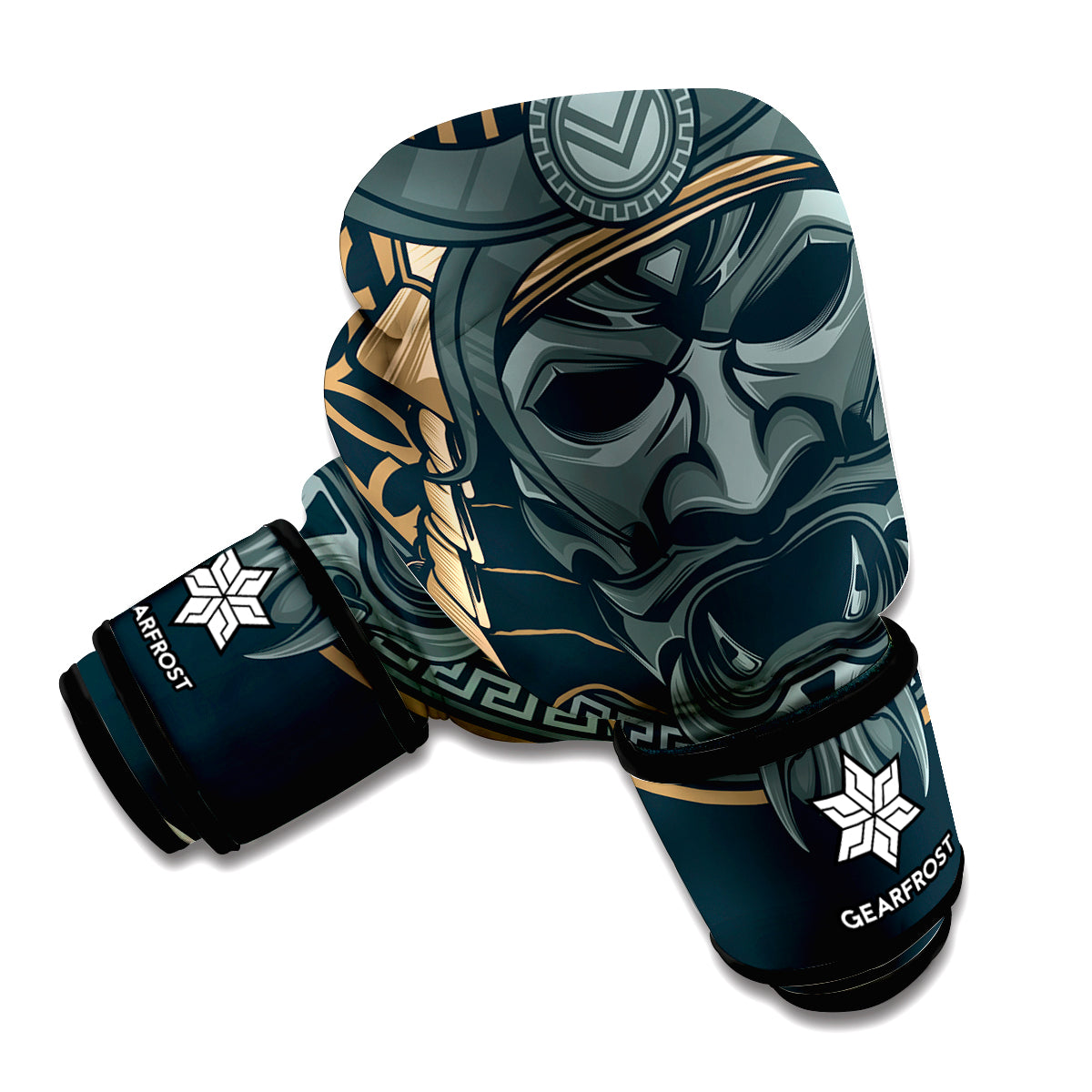 Black Samurai Mask Print Boxing Gloves