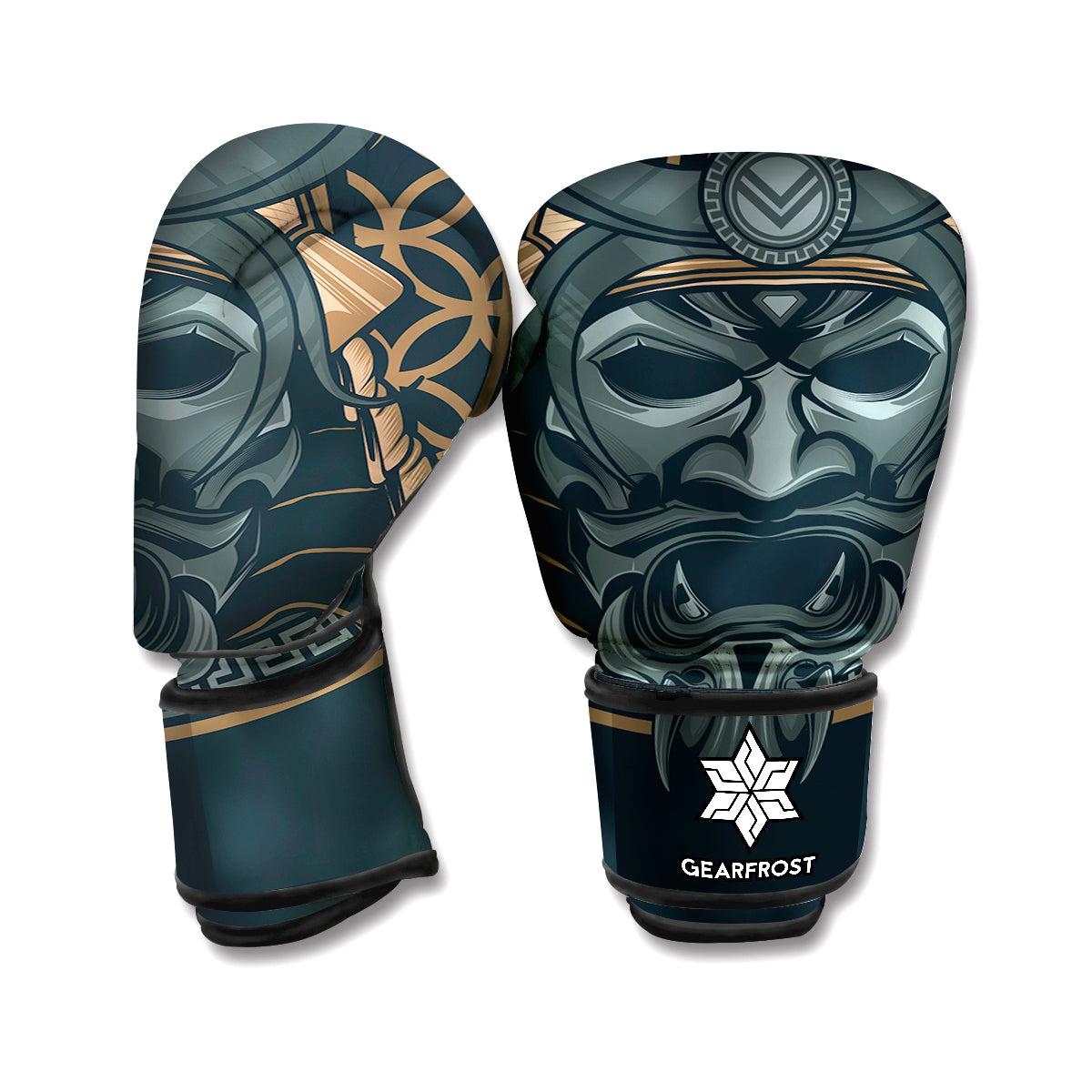 Black Samurai Mask Print Boxing Gloves