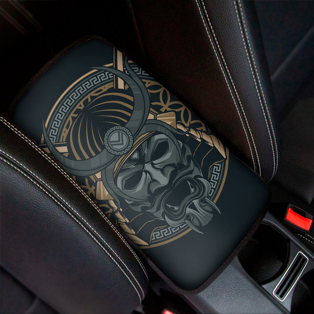 Black Samurai Mask Print Car Center Console Cover