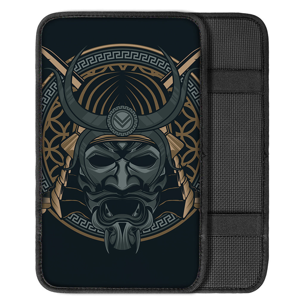 Black Samurai Mask Print Car Center Console Cover