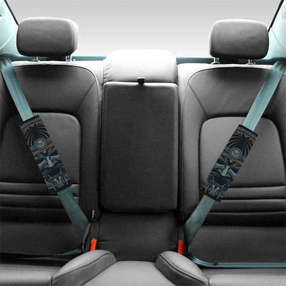 Black Samurai Mask Print Car Seat Belt Covers