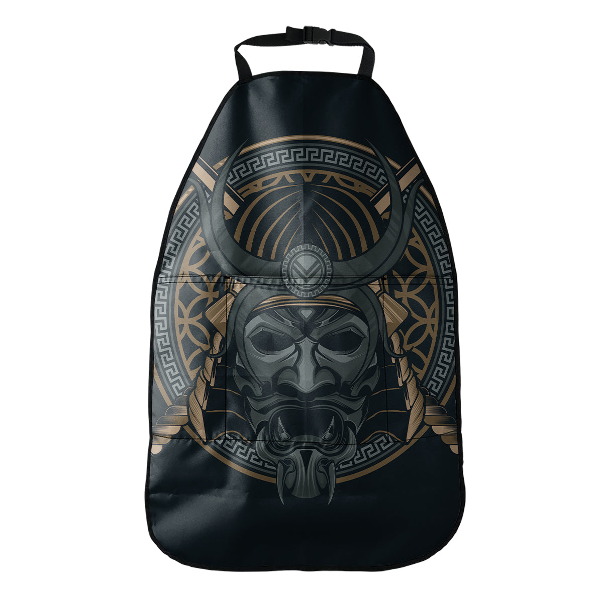 Black Samurai Mask Print Car Seat Organizers