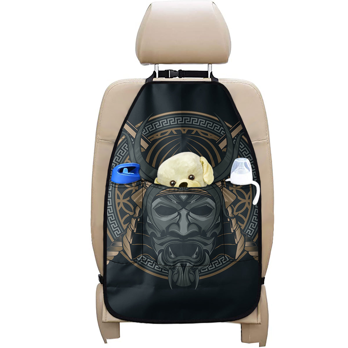 Black Samurai Mask Print Car Seat Organizers