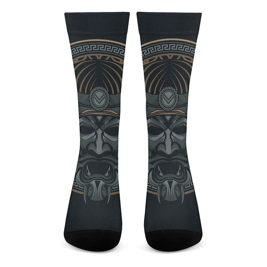 Black Samurai Mask Print Crew Socks