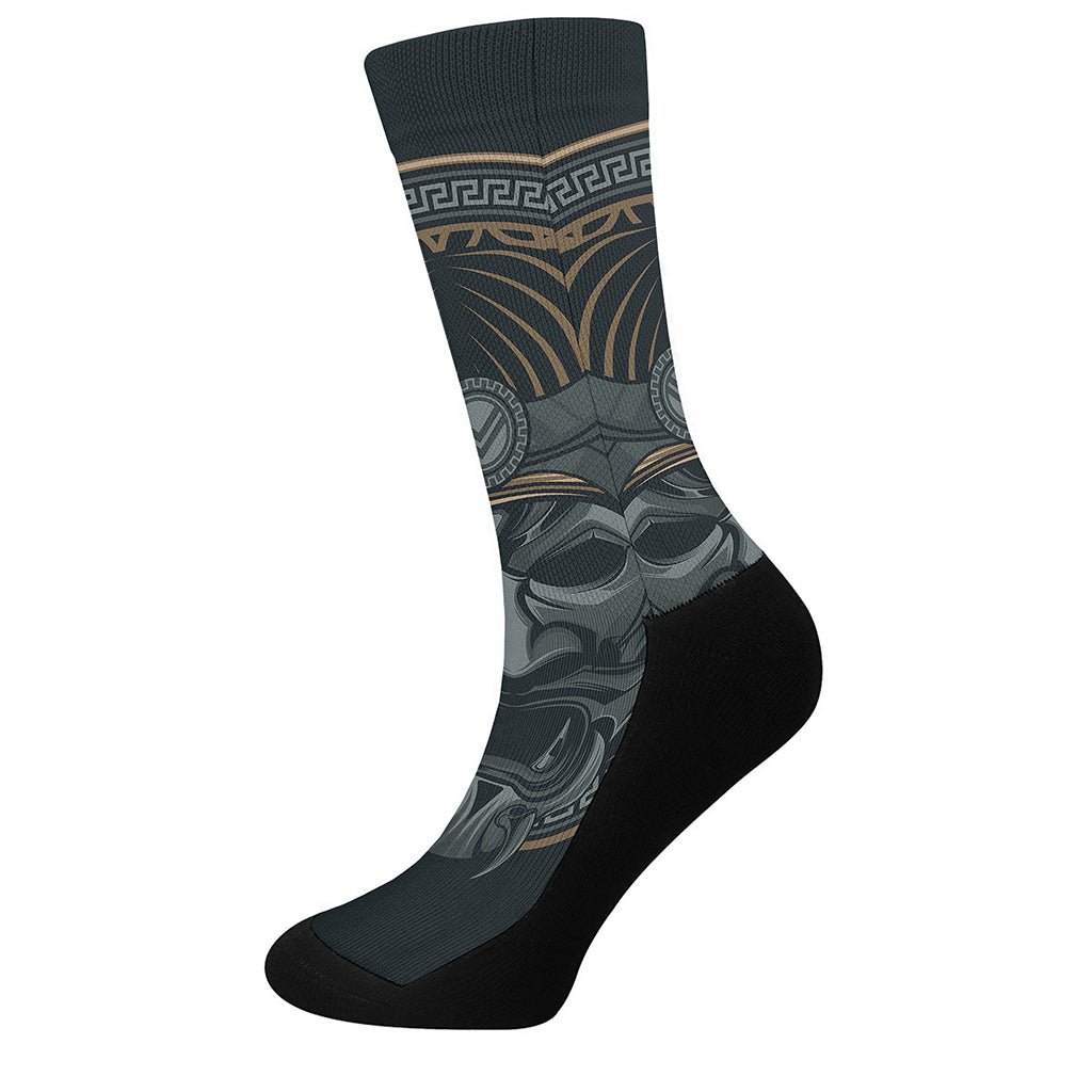 Black Samurai Mask Print Crew Socks