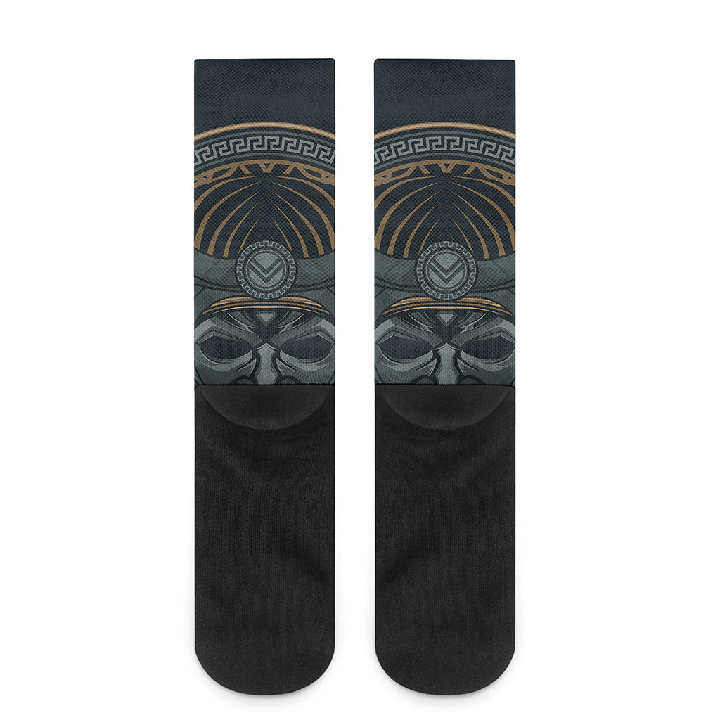 Black Samurai Mask Print Crew Socks