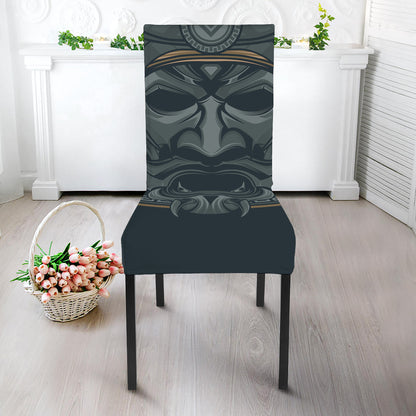 Black Samurai Mask Print Dining Chair Slipcover