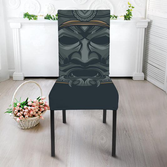 Black Samurai Mask Print Dining Chair Slipcover