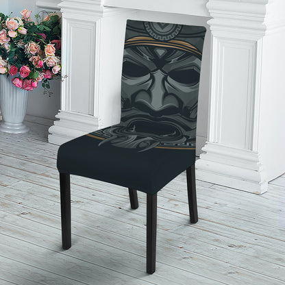 Black Samurai Mask Print Dining Chair Slipcover