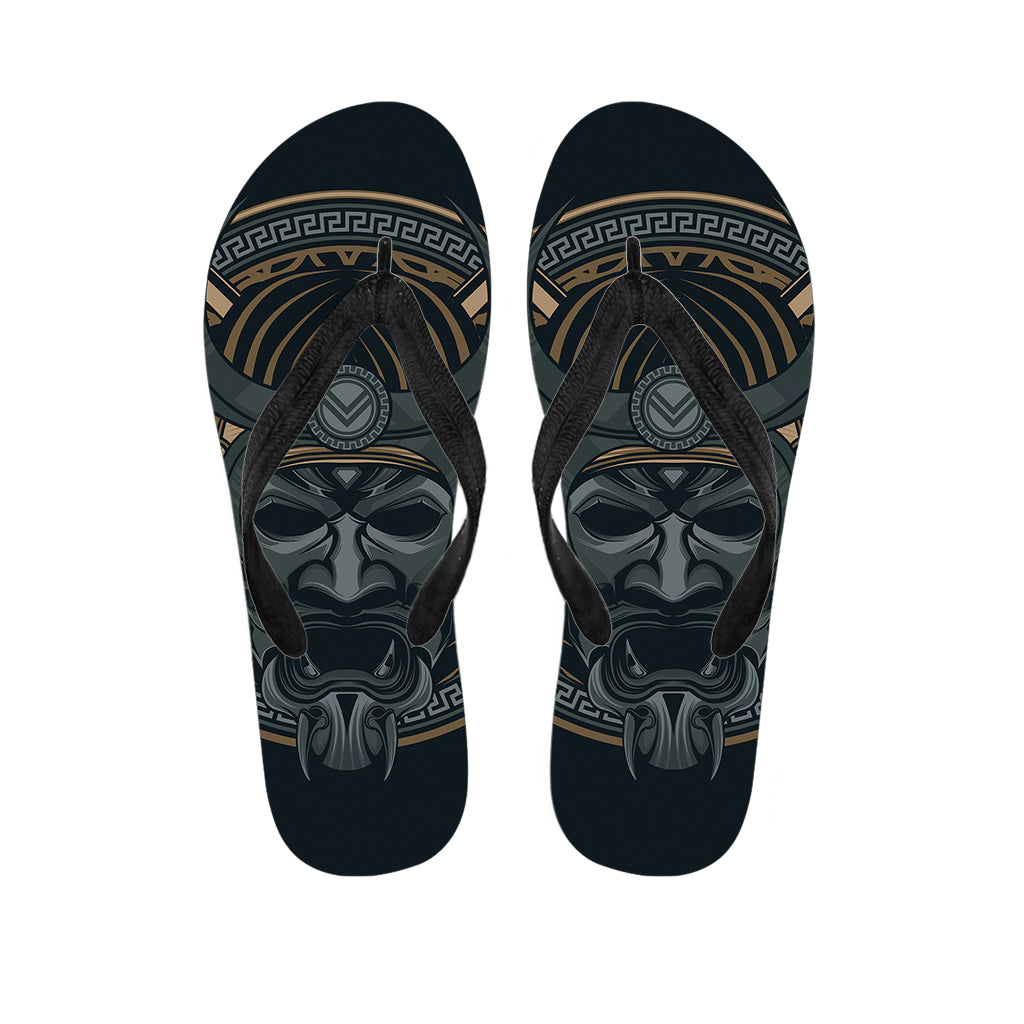 Black Samurai Mask Print Flip Flops