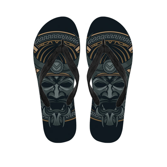 Black Samurai Mask Print Flip Flops