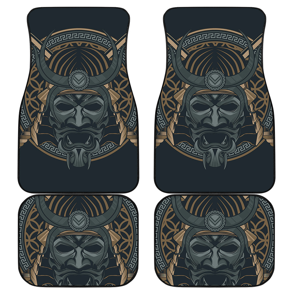 Black Samurai Mask Print Front and Back Car Floor Mats