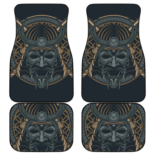 Black Samurai Mask Print Front and Back Car Floor Mats
