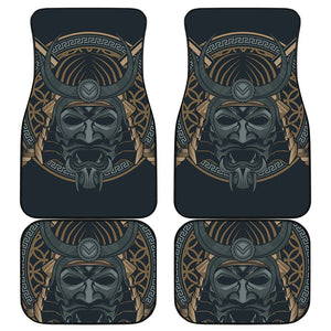 Black Samurai Mask Print Front and Back Car Floor Mats