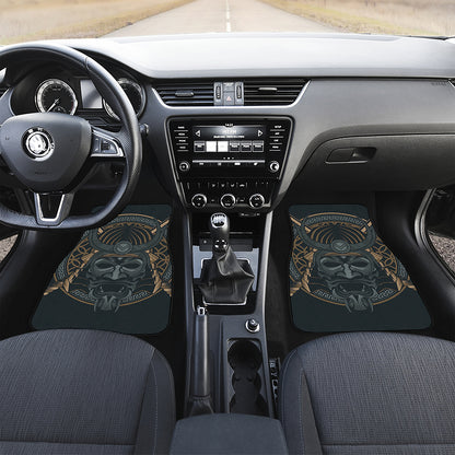 Black Samurai Mask Print Front and Back Car Floor Mats