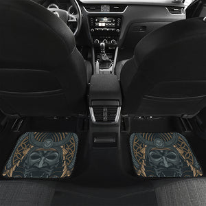 Black Samurai Mask Print Front and Back Car Floor Mats