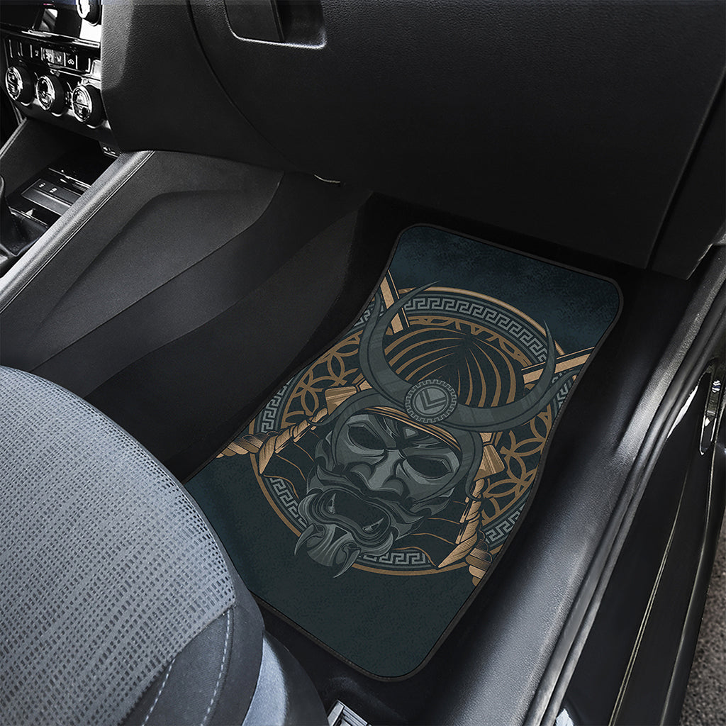 Black Samurai Mask Print Front and Back Car Floor Mats