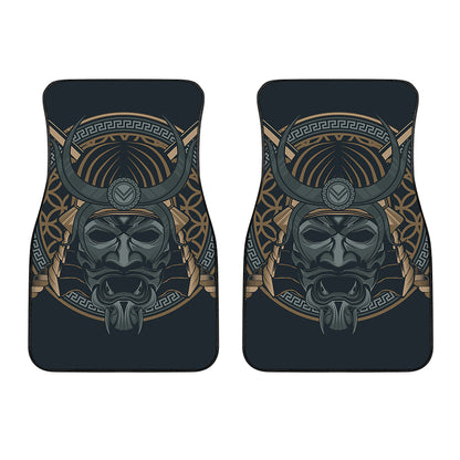 Black Samurai Mask Print Front Car Floor Mats