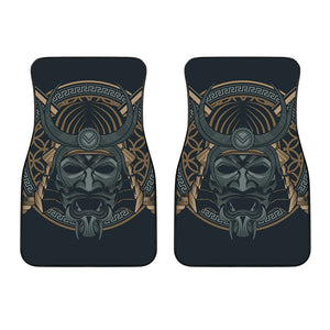 Black Samurai Mask Print Front Car Floor Mats