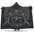 Black Samurai Mask Print Hooded Blanket