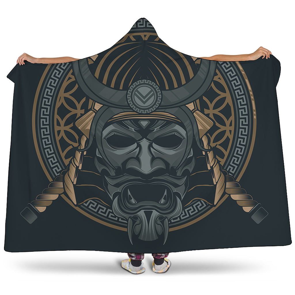 Black Samurai Mask Print Hooded Blanket