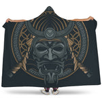 Black Samurai Mask Print Hooded Blanket