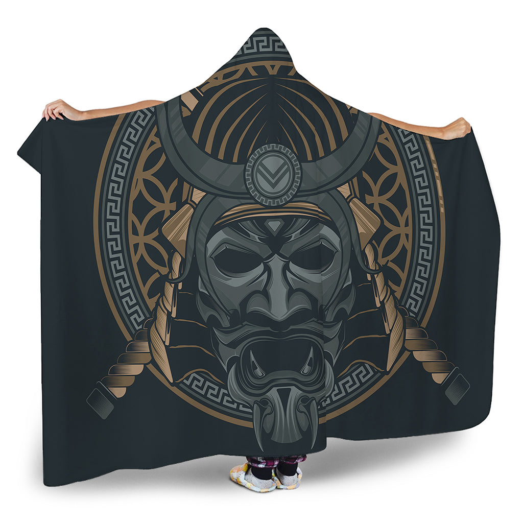 Black Samurai Mask Print Hooded Blanket