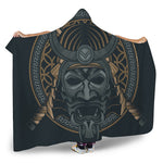 Black Samurai Mask Print Hooded Blanket