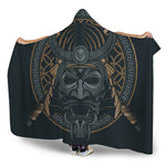 Black Samurai Mask Print Hooded Blanket