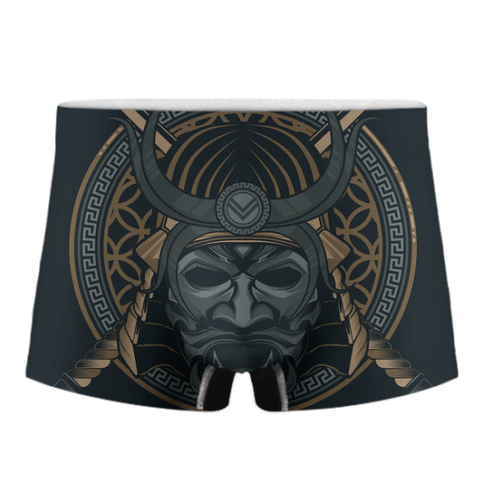 Black Samurai Mask Print Men's Boxer Briefs