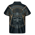 Black Samurai Mask Print Men's Short Sleeve Shirt