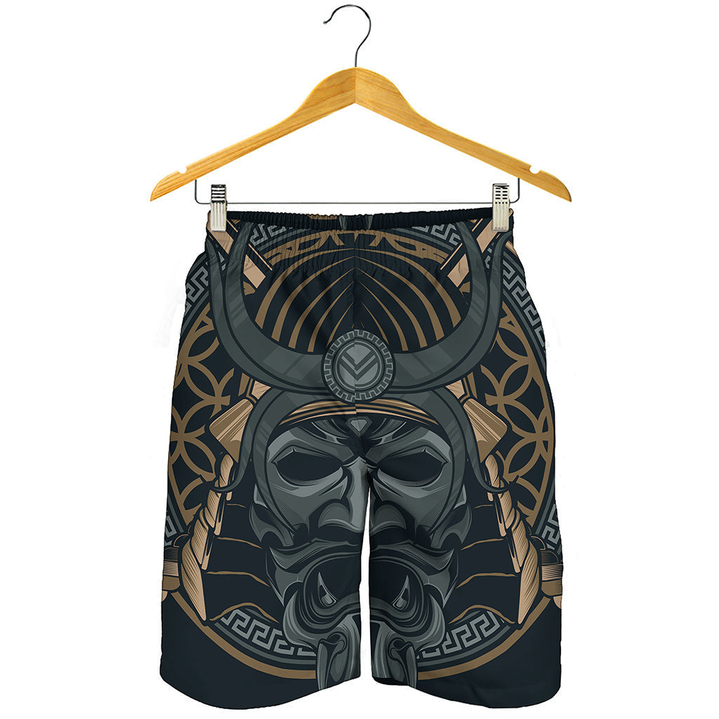 Black Samurai Mask Print Men's Shorts