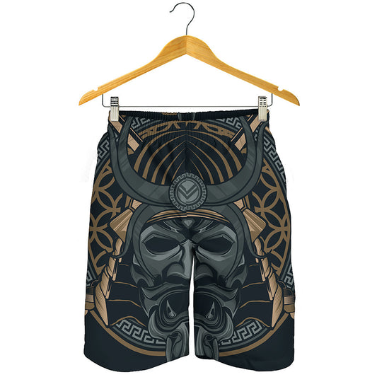 Black Samurai Mask Print Men's Shorts