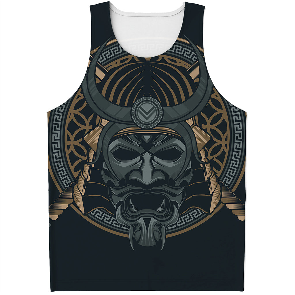 Black Samurai Mask Print Men's Tank Top