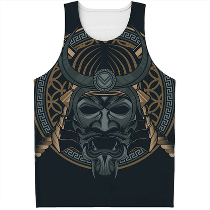 Black Samurai Mask Print Men's Tank Top