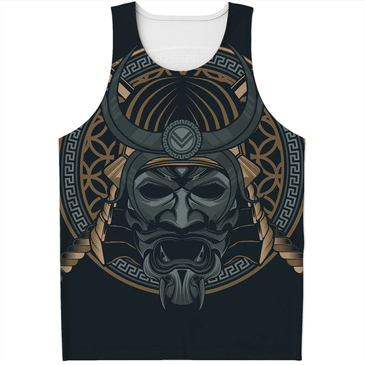 Black Samurai Mask Print Men's Tank Top