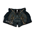Black Samurai Mask Print Muay Thai Boxing Shorts